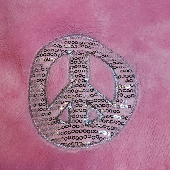 Dog Shirt Jacket Sz Large Pink Velour Plush Silver Sequin Peace Sign, Never Worn - Picture 3 of 6